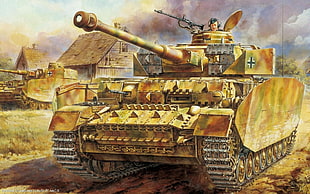beige tank illustration, military, artwork, World War II, tank