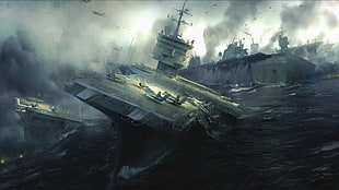 gray battleship, boat HD wallpaper