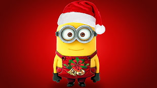 Christmas theme Minion digital wallpaper, Despicable Me, Christmas, minions, red background