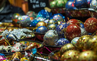 close up photography of multi-color baubles collection