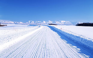 photo of road covered with snow during day time