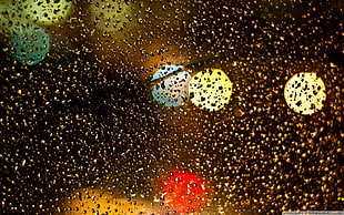 water droplets, water on glass, bokeh