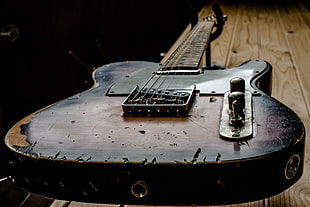 black and brown electric guitar, old, guitar, musical instrument, relic guitar HD wallpaper