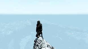 person standing on mountain alps wallpaper, The Elder Scrolls V: Skyrim, video games, Steam (software), screen shot