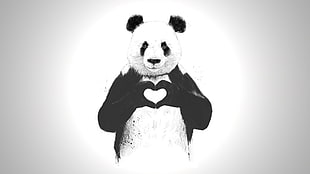 Panda bear, artwork, panda, heart, animals HD wallpaper