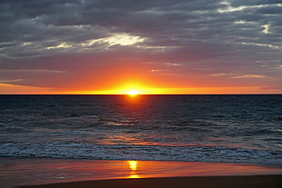 sunset near beach photography HD wallpaper