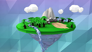 floating island illustration, low poly, simple, floating island, palm trees