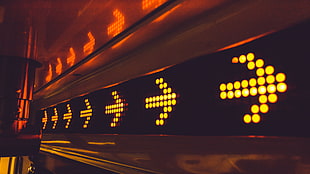 yellow arrow signage, Arrows, Lights, Pointers
