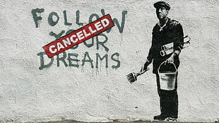 profile of man-themed wall mural, Banksy, graffiti, painting, men HD wallpaper