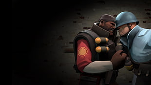 two man character digital wallpaper, Team Fortress 2, soldier, Demoman, video games