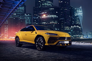 yellow sedan, Lamborghini Urus, 2018, HD
