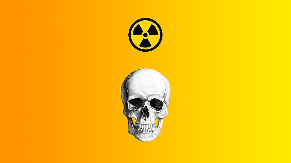 white skull illustration, nuclear, death, yellow HD wallpaper