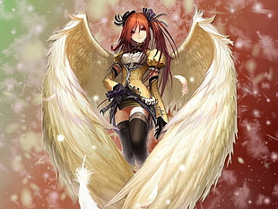 girl anime character in brown dress with wings illustration HD wallpaper