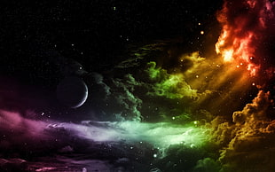 multicolored sky, colorful, clouds, space, space art HD wallpaper