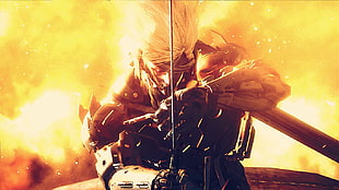 yellow haired man holding sword wallpaper