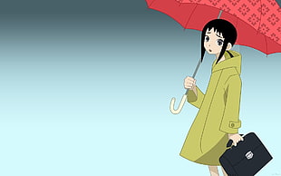 anime character in coat holding umbrella wallpaper
