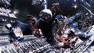 gray space ship digital wallpaper, Warhammer 40,000, artwork, blood, science fiction