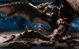brown dragon illustration, Monster Hunter, Rathalos, dragon, video games