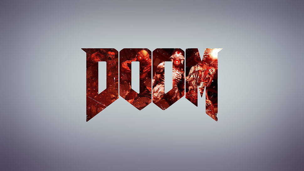 Doom logo, minimalism, Doom (game), doom 2016, video games HD wallpaper
