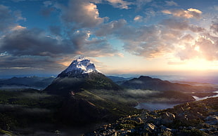 aerial photo of mountain near village HD wallpaper