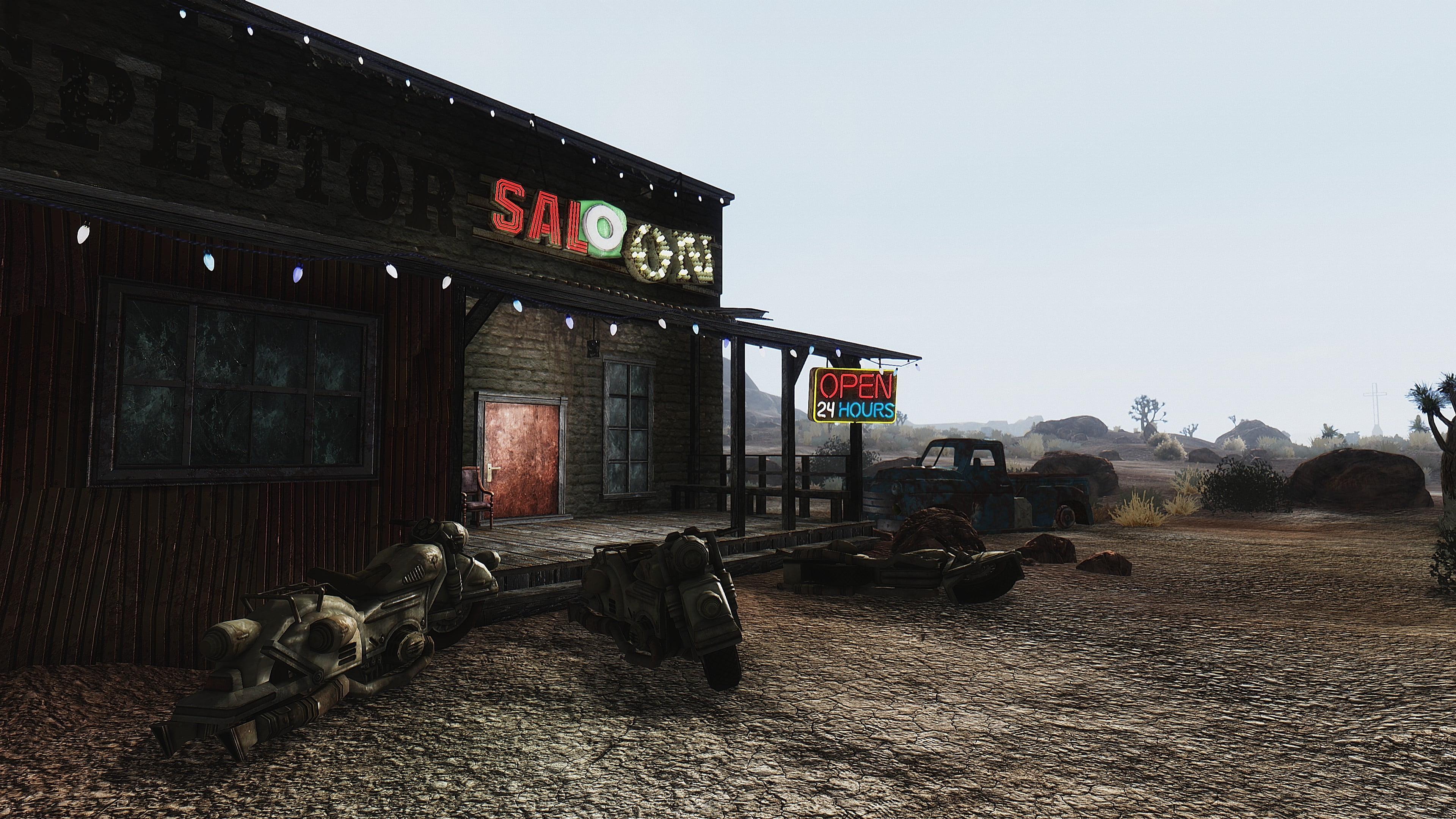 red Open signage, Fallout, Fallout: New Vegas, ENB, apocalyptic