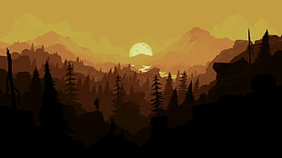 mountain and sunset illustration, Firewatch, hiking, sunset, forest