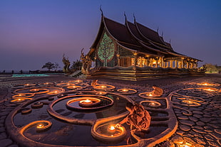 black and brown house, Buddhism, temple, architecture
