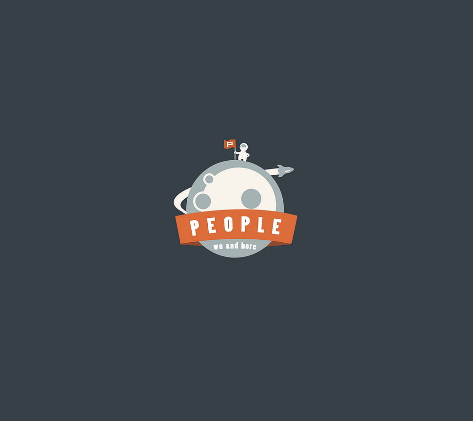 People logo, minimalism, Moon, rocket, astronaut HD wallpaper