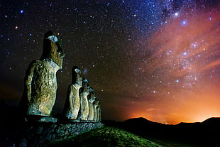 Maoi statue, stars, sculpture, culture, Easter Island HD wallpaper