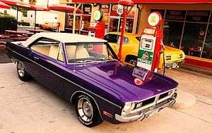 classic purple and white coupe, Vintage car
