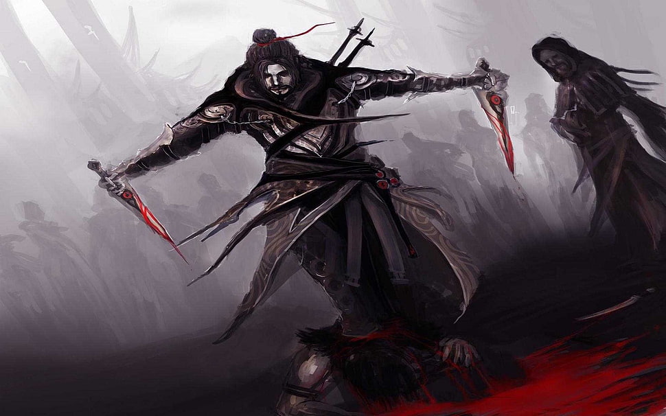 assassin holding dagger painting, Assassin's Creed, assassins , selective coloring HD wallpaper
