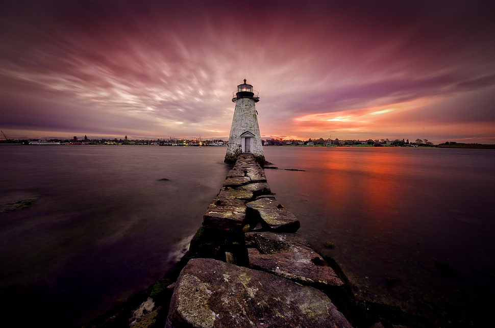 white lighthouse, Massachusetts, New Bedford, lighthouse, nature HD wallpaper