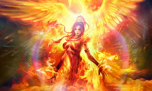 red haired woman with wings illustration