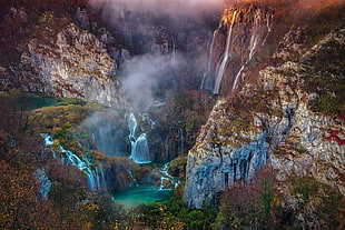 waterfall, landscape, mountains, waterfall
