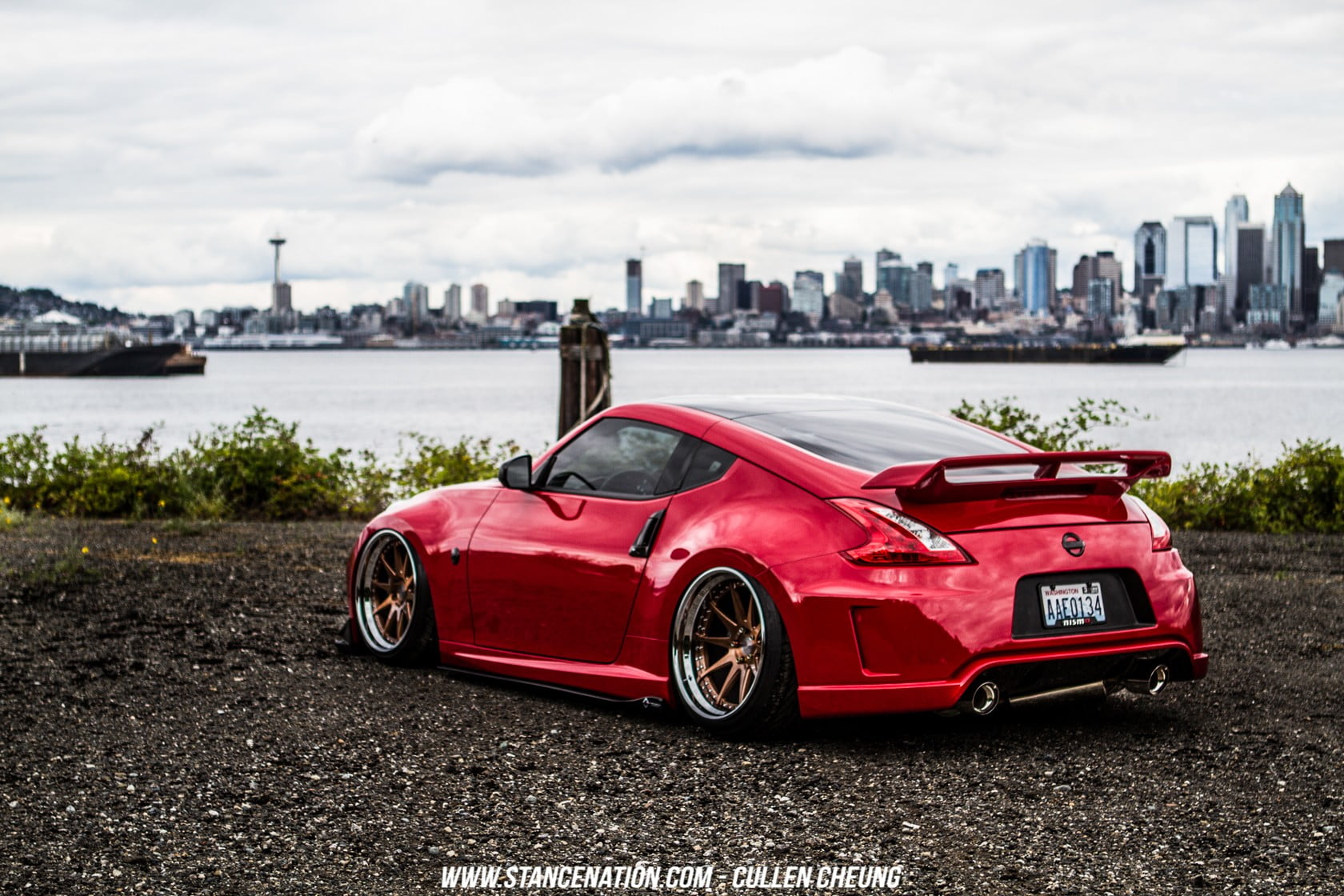 red Volkswagen Beetle coupe photo, Nissan, Nissan 350Z, Stance, Stanceworks