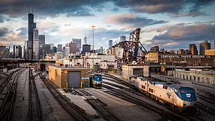 white bullet train, USA, cityscape, train, Chicago