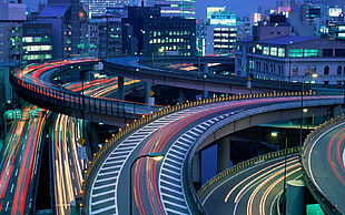 time-lapse photography of the busy road, city, cityscape, long exposure, road HD wallpaper