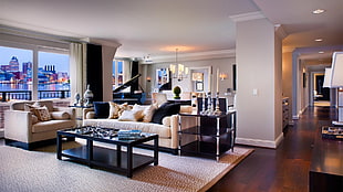 rectangular black wooden coffee table, interior design
