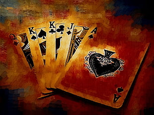 playing cards painting digital wallpaper, Dead mans hand, playing cards, brown, digital art