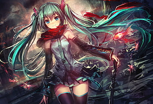 two black and green abstract paintings, Hatsune Miku, Vocaloid