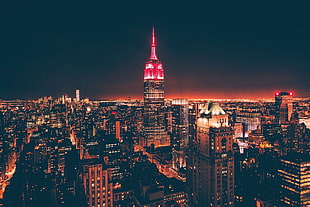Empire State, New York, cityscape, city, night, lights