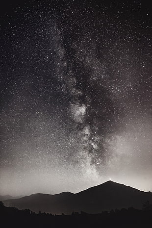 starry night photo, nature, stars, space, monochrome HD wallpaper
