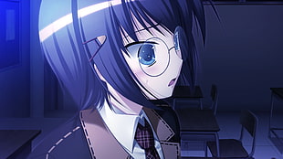 female character wearing eyeglasses digital wallpaper