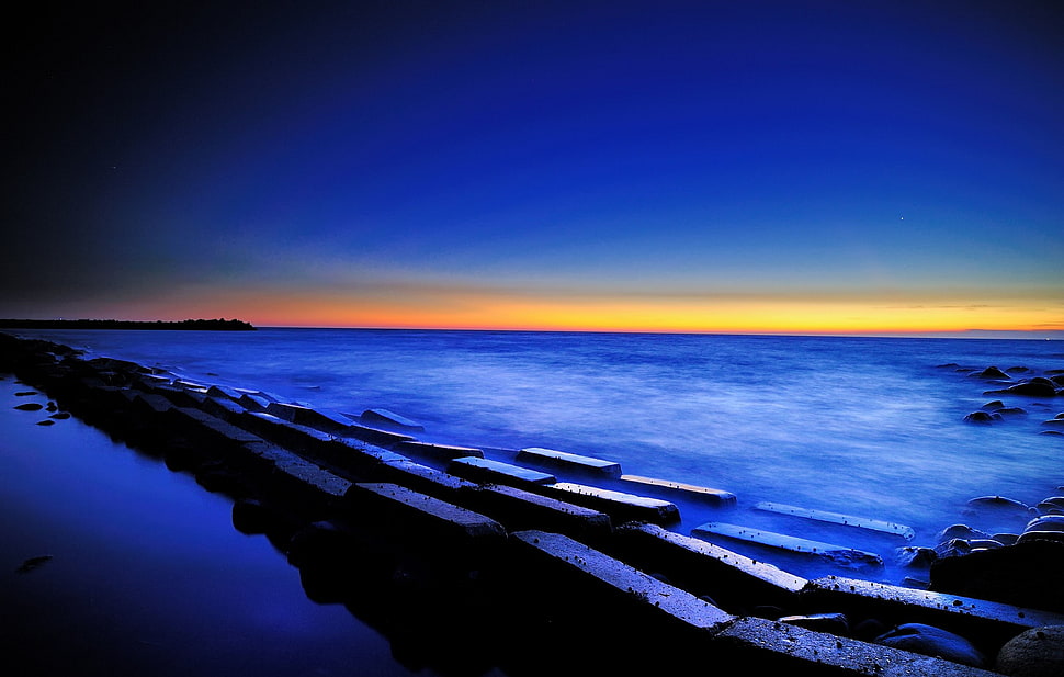 body of water, sea, nature, blue, sunset HD wallpaper