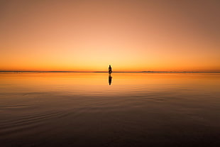 silhouette photo of person standing above body of water