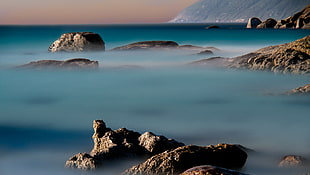 rock formations on blue ocean water during daytime, noordhoek HD wallpaper