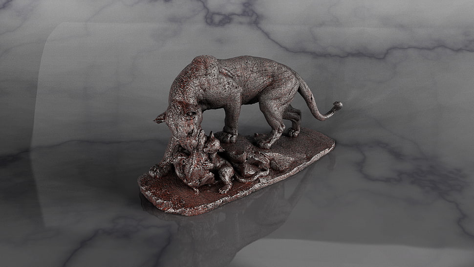 grey animal figurine, 3D, render, rusty, metal HD wallpaper