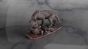 grey animal figurine, 3D, render, rusty, metal
