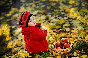 child wearing red hoodie jacket and knit cap HD wallpaper