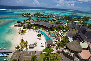 aerial view of ocean resort HD wallpaper
